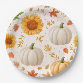 Wasserfarbene Herbstpumpen und Sonnenblumenmuster Pappteller