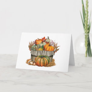Wasserfarbene Herbstpumpen und Weizenernte Karte