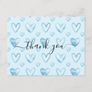 Wasserfarbene Herzen Baby Blau Babyparty Dankeschö Postkarte