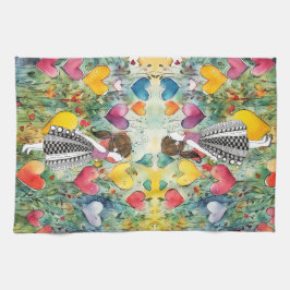 Wasserfarbene Herzen und ein kleines Mädchen 1/2 F Geschirrtuch