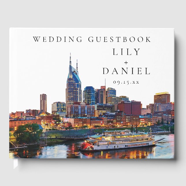 Wasserfarbene Hochzeit am Nashville Riverfront Gästebuch (Vorderseite)