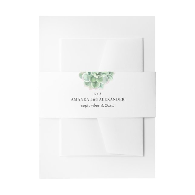 Wasserfarbene Hochzeit. Grüne Kakteen Einladungsbanderole (Vorderseite Beispiel)