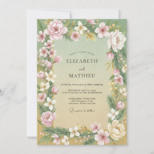 Wasserfarbene Hochzeit in Rosa und Mint Einladung