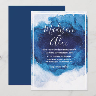 Wasserfarbene Hochzeitseinladung in Blau Einladung