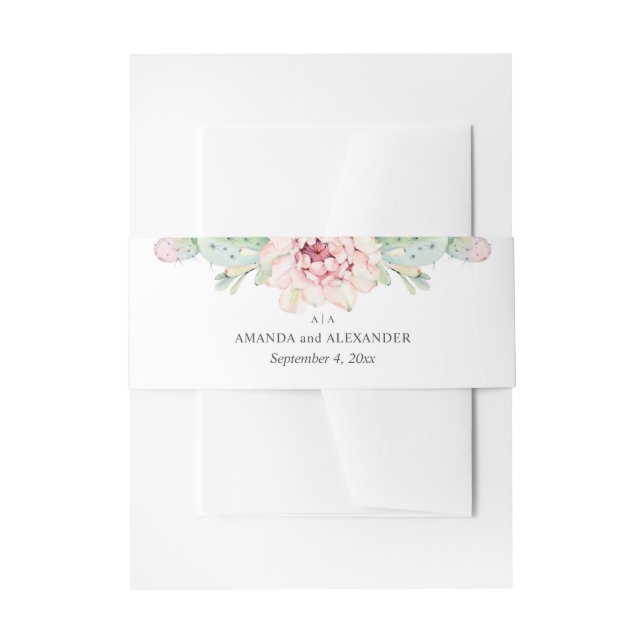 Wasserfarbene Hochzeitssukkulente. Rosa Blütenkakt Einladungsbanderole (Vorderseite Beispiel)