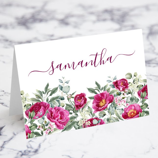 Wasserfarbene Hot-Pink-Peonies Individuelle Platzk Tischnummer (Watercolor Hot Pink Peonies Individual Place Card)