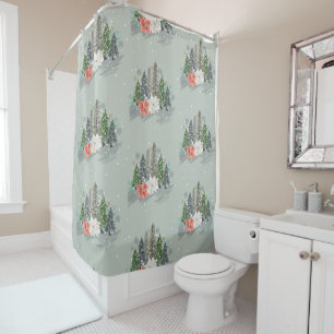 Wasserfarbene Hübsche Weihnachtsbäume Schneeflocke Duschvorhang