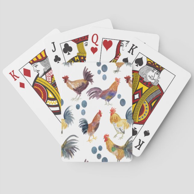 Wasserfarbene Hühner und Eier - farbenfrohe Malere Spielkarten (Rückseite)