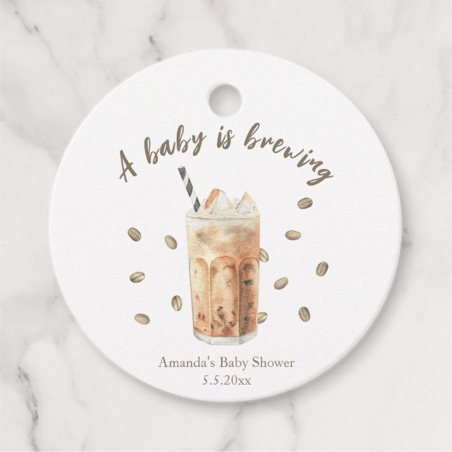 Wasserfarbene Kaffeepause Babydusche Geschenkanhänger (Vorderseite)