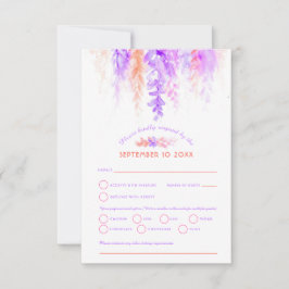 Wasserfarbene Kaskade Hochzeit lila orange-rosa UA RSVP Karte