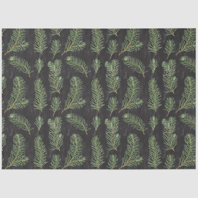 Wasserfarbene Kiefernäste auf schwarzem Hintergrun Seidenpapier (Vorderseite)