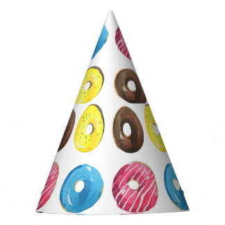 Wasserfarbene kleine Donuts, nahtloses Muster. Partyhütchen