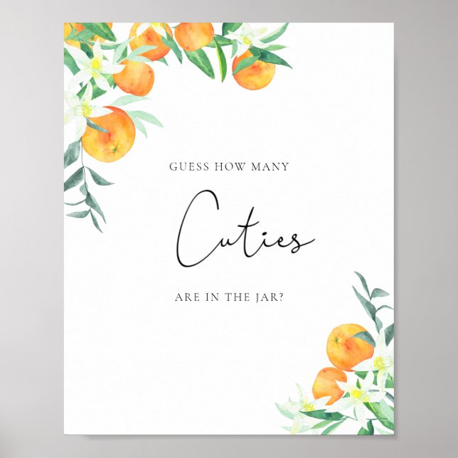Wasserfarbene kleine Orangen, raten Sie, wie viele Poster (Vorne)