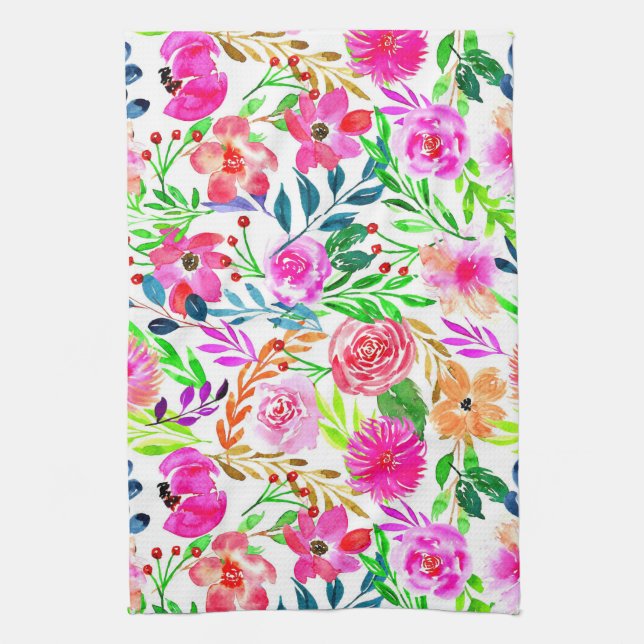 WASSERFARBENE KUNSTGESTALTUNG, FARBHAFTE BLUME GESCHIRRTUCH (Vertikal)