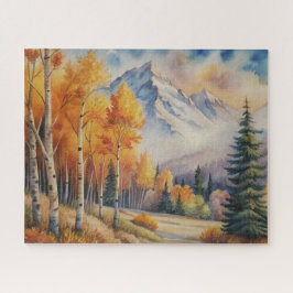 Wasserfarbene Landschaft Herbstwald mit Berg