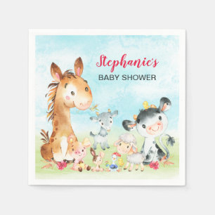Wasserfarbene Landtiere Girl Babydusche Serviette