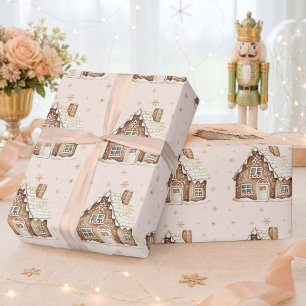 Wasserfarbene Lebkuchenhäuser Weihnachten Geschenkpapier