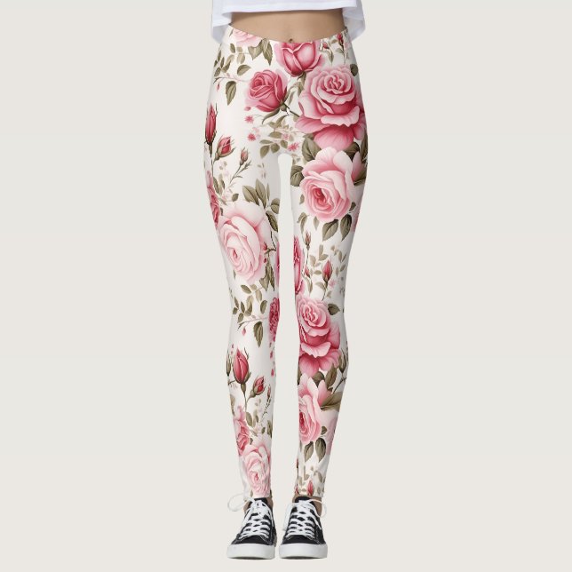 Wasserfarbene Leggings für verzauberte Rose (Vorderseite)