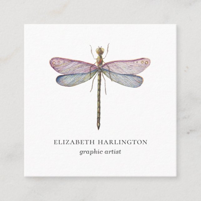 Wasserfarbene Libelle. Berufliche Haarstylistin Quadratische Visitenkarte (Vorderseite)