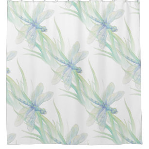 Wasserfarbene Libelle in Soft Blues & Green Art Duschvorhang