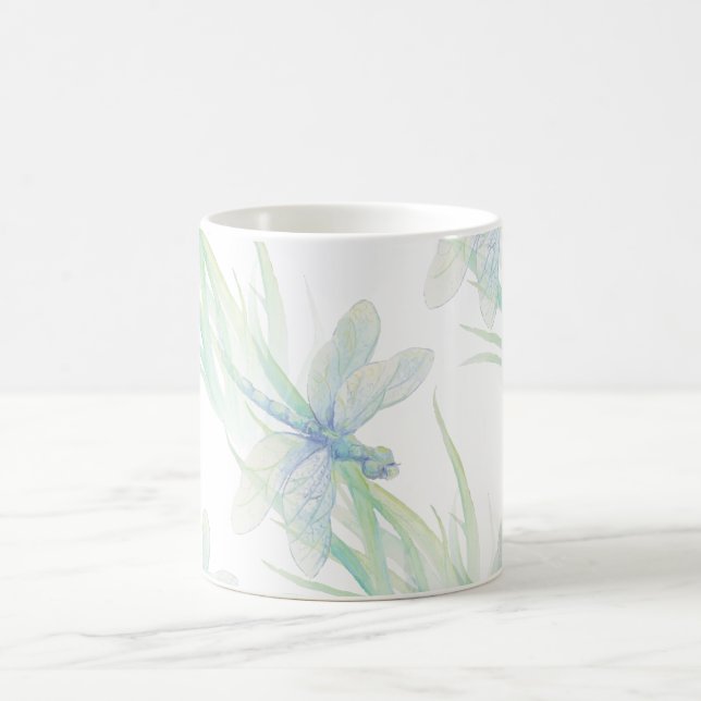 Wasserfarbene Libelle in Soft Blues & Green Art Kaffeetasse (Mittel)