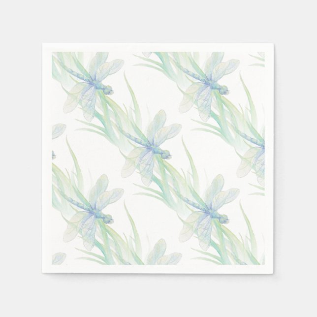 Wasserfarbene Libelle in Soft Blues & Green Art Serviette (Vorderseite)