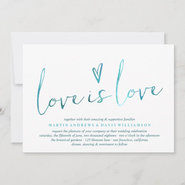 Wasserfarbene Liebe ist Liebe Gay Wedding Einladun Einladung (Vorderseite)