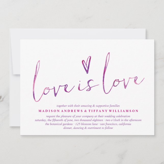 Wasserfarbene Liebe ist Liebe Gay Wedding Einladun Einladung (Vorderseite)