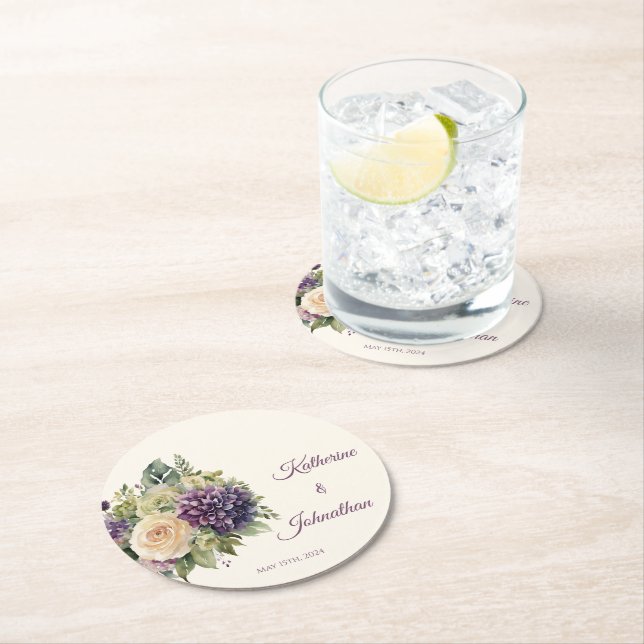 Wasserfarbene Lila Blume Bouquet-Paper Untersetzer (Vor Ort)