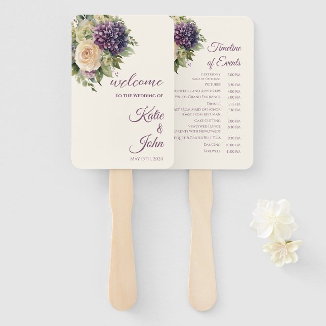 Wasserfarbene Lila Blume Bouquet-Wedding - Fächer (Vorne und Hinten)