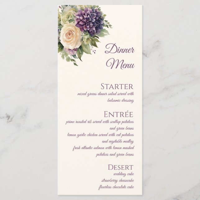 Wasserfarbene Lila Blume Bouquet-Wedding - Menü Menükarte (Vorderseite)