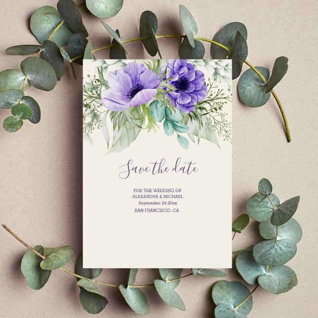 Wasserfarbene Lila botanische Hochzeit Sichern Sie Save The Date (Von Creator hochgeladen)