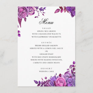 Wasserfarbene lila Hochzeit. Romantischer Lavendel Menükarte