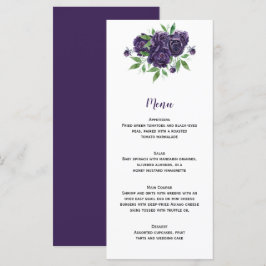 Wasserfarbene Lila Rose und Hochzeit im Grünen Menükarte