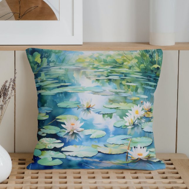 Wasserfarbene Lily Pond Gelassenheit Kissen (Von Creator hochgeladen)