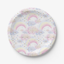 Wasserfarbene magische Regenbogen und Wolken-Glitz Pappteller