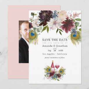 Wasserfarbene Marsala- und Rosé-Ton-Blumen-Hochzei Save The Date