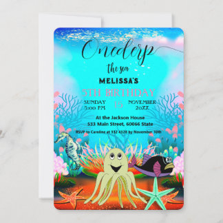 Wasserfarbene Meerestiere Einladung zur Geburtstag