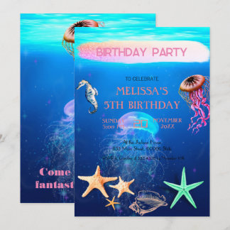 Wasserfarbene Meerestiere Einladung zur Geburtstag