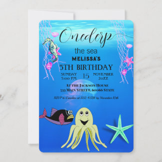 Wasserfarbene Meerestiere Einladung zur Geburtstag