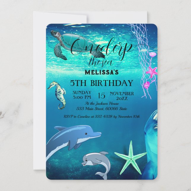 Wasserfarbene Meerestiere Einladung zur Geburtstag (Vorderseite)