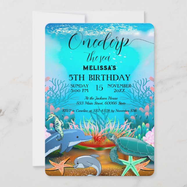 Wasserfarbene Meerestiere Einladung zur Geburtstag (Vorderseite)