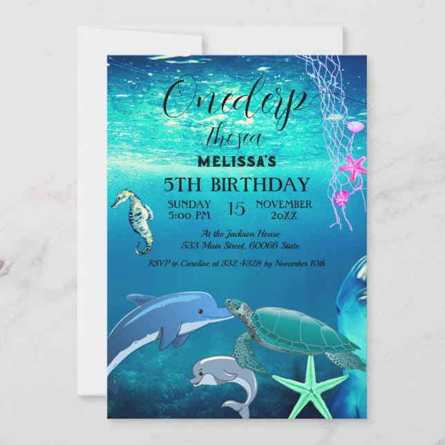 Wasserfarbene Meerestiere Einladung zur Geburtstag (Vorderseite)