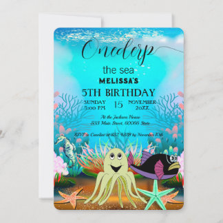 Wasserfarbene Meerestiere Einladung zur Geburtstag