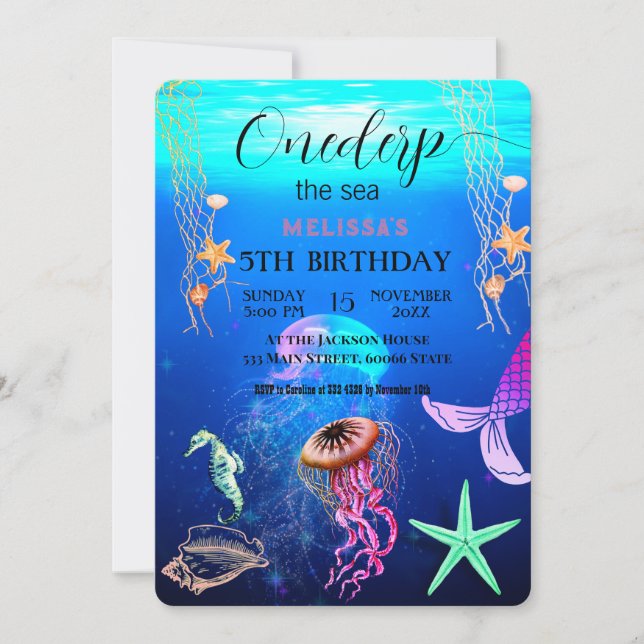 Wasserfarbene Meerestiere Einladung zur Geburtstag (Vorderseite)