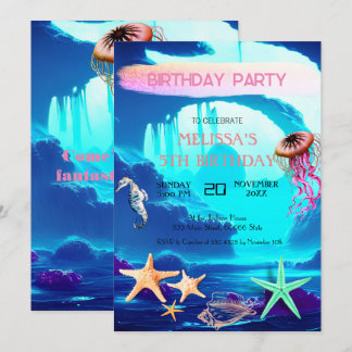 Wasserfarbene Meerestiere Einladung zur Geburtstag