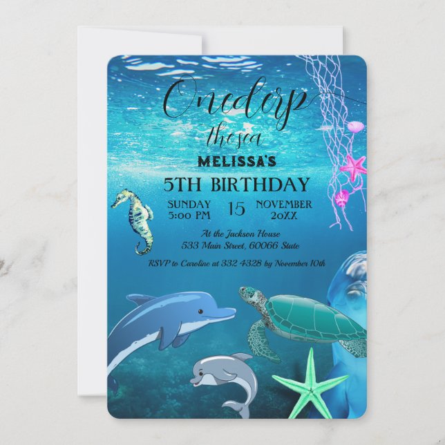 Wasserfarbene Meerestiere Einladung zur Geburtstag (Vorderseite)