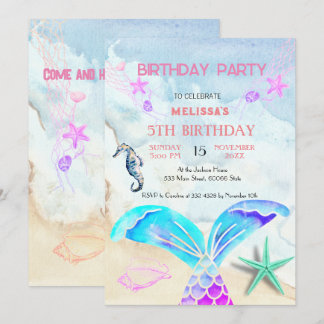 Wasserfarbene Meerestiere Einladung zur Geburtstag