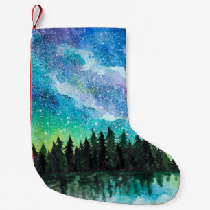 Wasserfarbene Nachtlandschaft Milchstraße Kleiner Weihnachtsstrumpf