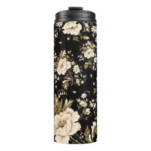Wasserfarbene, nahtlose, delikate Blume mit Thermosbecher